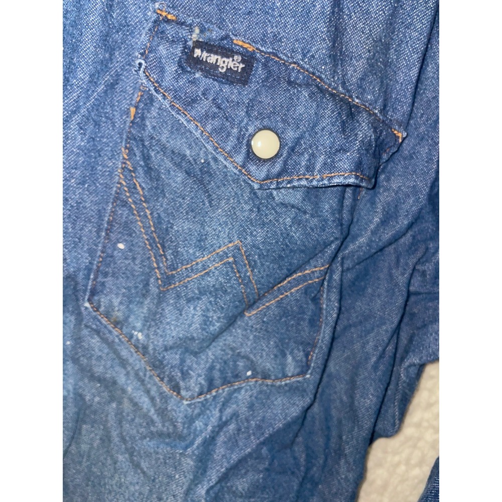 Lot of 2 Wrangler Mens Western Denim Pearl Snap Shirts Blue Regular Fit 17-34 - Picture 11 of 14